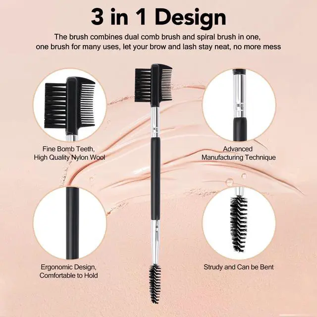 Alt view image 2 of 7 - 3 Head Eyebrow Eyelash Shaper Eyelash Comb Double Head Brush Grooming Tool | 3 Different Spoolie Makeup Brushes for Separating Lashes, Eliminating Mascara Clumps, Grooming and Shaping Brow