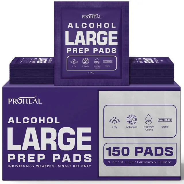 Main image of Alcohol Prep Pads - 150 70% Isopropyl Alcohol Wipes Individually Wrapped | 70% Isopropyl Alcohol Prep Pads - 2 Ply Alcohol Swabs for Injections - First Aid Sterile Swab Pads - Bigger Size