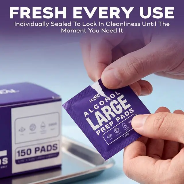 Alt view image 4 of 7 - Alcohol Prep Pads - 150 70% Isopropyl Alcohol Wipes Individually Wrapped | 70% Isopropyl Alcohol Prep Pads - 2 Ply Alcohol Swabs for Injections - First Aid Sterile Swab Pads - Bigger Size