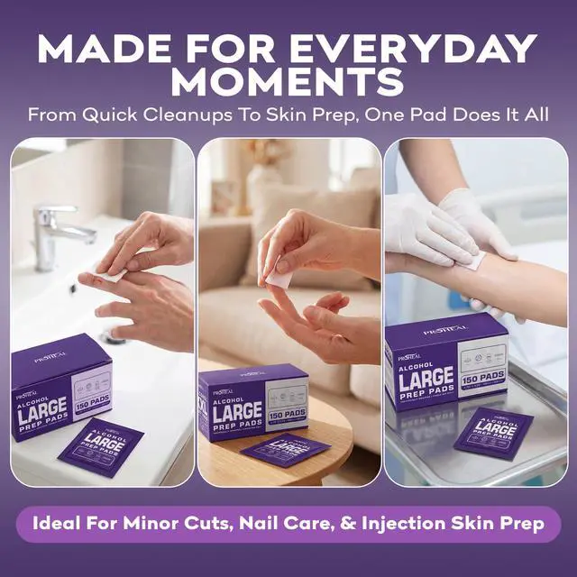Alt view image 5 of 7 - Alcohol Prep Pads - 150 70% Isopropyl Alcohol Wipes Individually Wrapped | 70% Isopropyl Alcohol Prep Pads - 2 Ply Alcohol Swabs for Injections - First Aid Sterile Swab Pads - Bigger Size