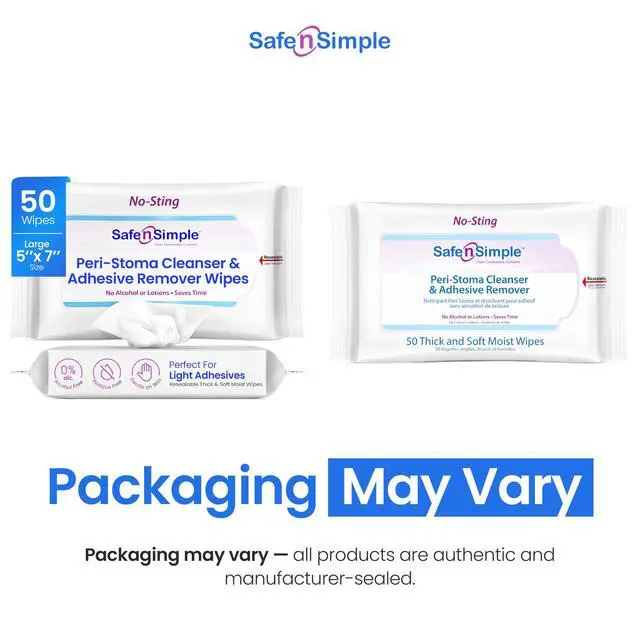 Alt view image 2 of 7 - Resealable Adhesive Remover Wipes for Skin - 50 Large 5"x7" No Sting Alcohol Free Medical Adhesive Remover Pads for Ostomy, Stoma Care - Gentle Adhesive Removal Wipes for Bandages, Tape