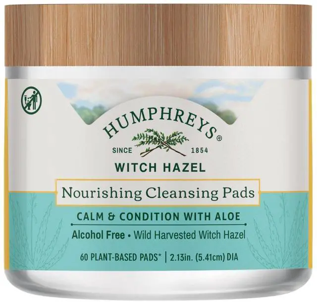 Main image of Witch Hazel Nourishing Cleansing Pads with Aloe | 60 Rounds | Hydrating, Natural Alcohol-Free Formula With Aloe & Vitamin E; Wild Harvested Witch Hazel Soothes & Cleanses