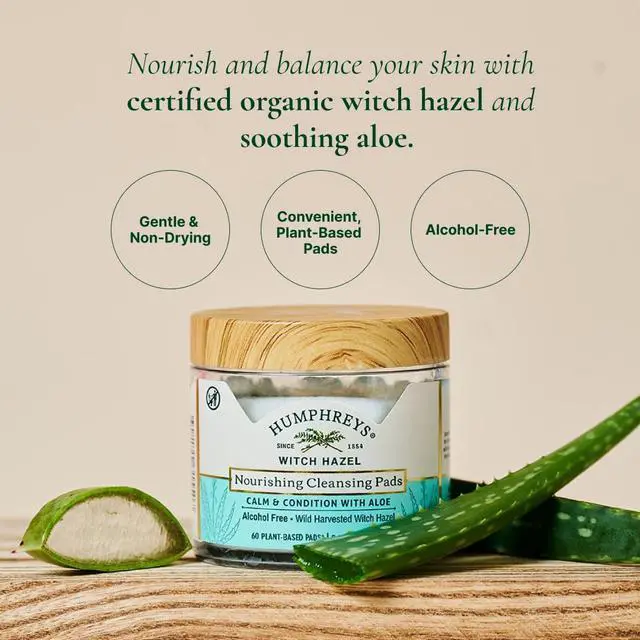 Alt view image 3 of 7 - Witch Hazel Nourishing Cleansing Pads with Aloe | 60 Rounds | Hydrating, Natural Alcohol-Free Formula With Aloe & Vitamin E; Wild Harvested Witch Hazel Soothes & Cleanses