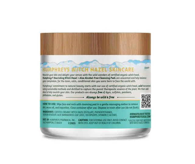 Alt view image 2 of 7 - Witch Hazel Nourishing Cleansing Pads with Aloe | 60 Rounds | Hydrating, Natural Alcohol-Free Formula With Aloe & Vitamin E; Wild Harvested Witch Hazel Soothes & Cleanses