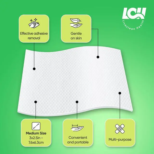 Alt view image 5 of 7 - 100CT Adhesive Remover Wipes Alcohol-Free No-Sting Medical Adhesive Remover for Skin 3"x2.5" 60 GSM Adhesive Remover Pads Effective Bandage, Dressings, Ostomy Adhesive Removers