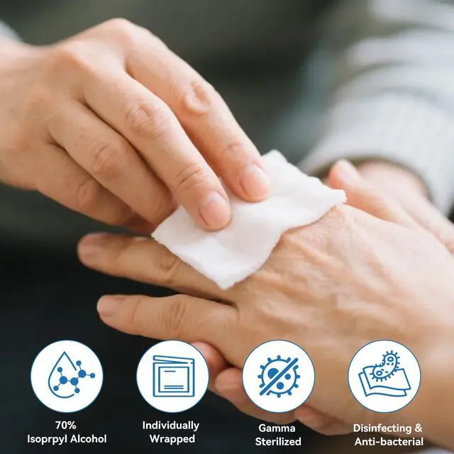 Alt view image 2 of 6 - Alcohol Prep Pads with 70% Isopropyl Alcohol, 200 Pack, Medical-Grade, Individually-Wrapped, Isopropyl Cotton Swabs, Disposable, 2 ply