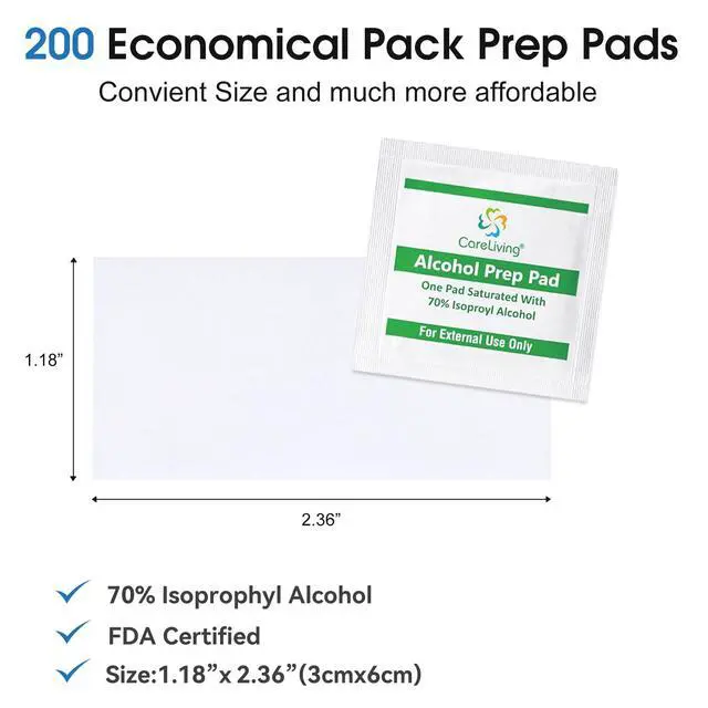 Alt view image 4 of 6 - Alcohol Prep Pads with 70% Isopropyl Alcohol, 200 Pack, Medical-Grade, Individually-Wrapped, Isopropyl Cotton Swabs, Disposable, 2 ply