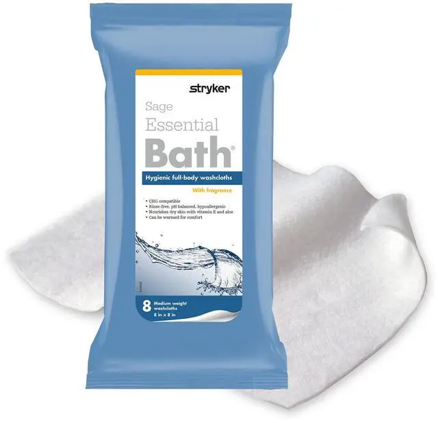 Main image of Essential Comfort Bath Cleansing Washcloths - 1 Package, 8 Cloths - No Rinse Bathing Wipes, Ultra-Soft and Thick Heavyweight Cloth, Light Fragrance