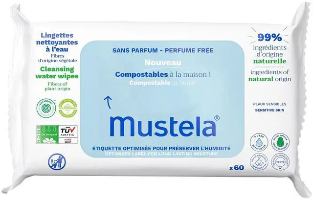 Main image of Baby Home Compostable Cleansing Wipes - Fragrance Free - Natural Avocado - For Face, Body & Diaper Area - 99% ingredients of natural origin & plant-based fibers - For all skin types - 60 ct.