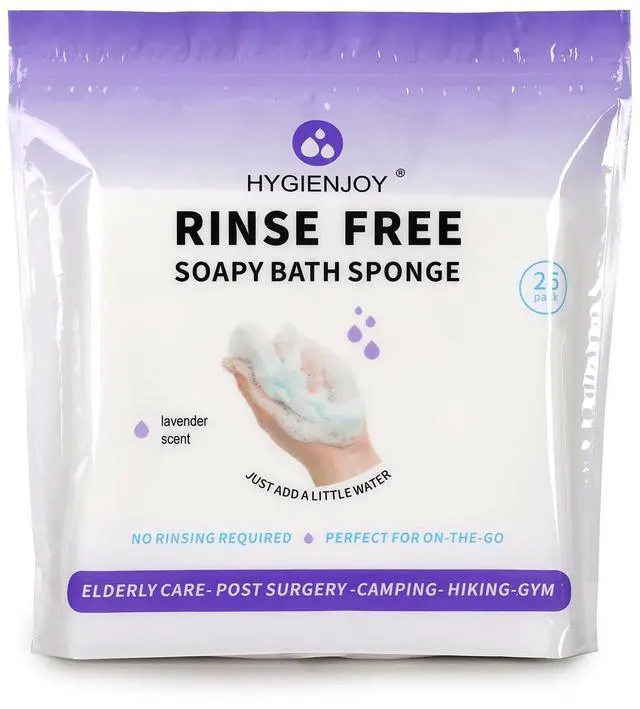 Main image of -21% Larger Rinse Free Bath Sponges for Adults-Disposable No Rinse Bathing Wipes-Soap Infused,Dry Shower Wipes for Elderly,Camping,Post Surgery Must Haves,(Lavender 25 Counts