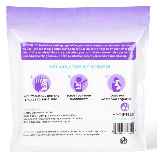 Alt view image 6 of 7 - -21% Larger Rinse Free Bath Sponges for Adults-Disposable No Rinse Bathing Wipes-Soap Infused,Dry Shower Wipes for Elderly,Camping,Post Surgery Must Haves,(Lavender 25 Counts