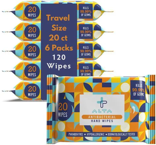 Main image of Alcohol Free Hand Sanitizing Wipes, Travel Size, 20 Wipes, 6 Packs, Total 120 Pieces