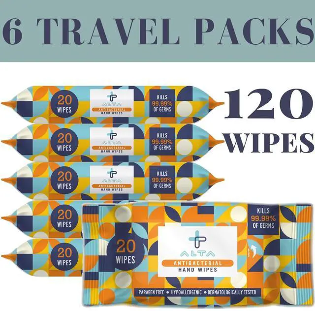 Alt view image 2 of 5 - Alcohol Free Hand Sanitizing Wipes, Travel Size, 20 Wipes, 6 Packs, Total 120 Pieces