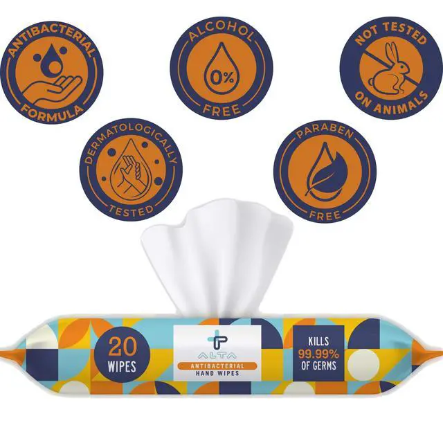 Alt view image 3 of 5 - Alcohol Free Hand Sanitizing Wipes, Travel Size, 20 Wipes, 6 Packs, Total 120 Pieces