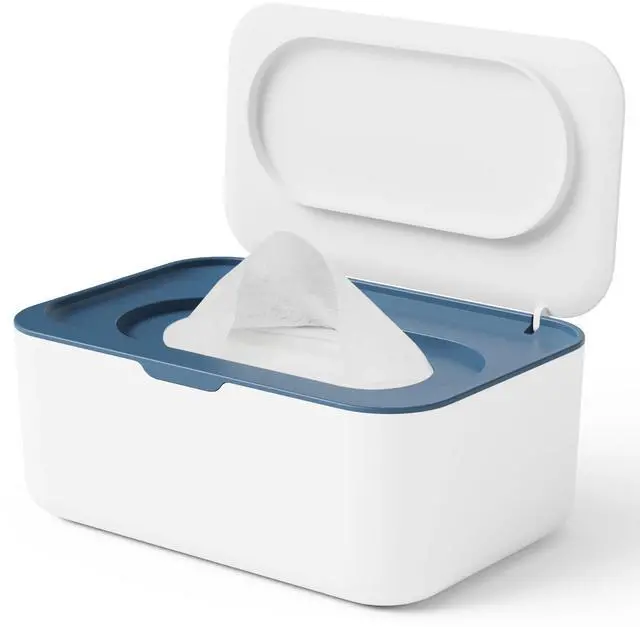 Main image of Wipes Dispenser, Wipe Holder for Baby & Adult, Refillable Wipe Container, Keeps Wipes Fresh, One-Handed Operation. Non-Slip, Easy Open/Close Wipes Pouch Case, Blue