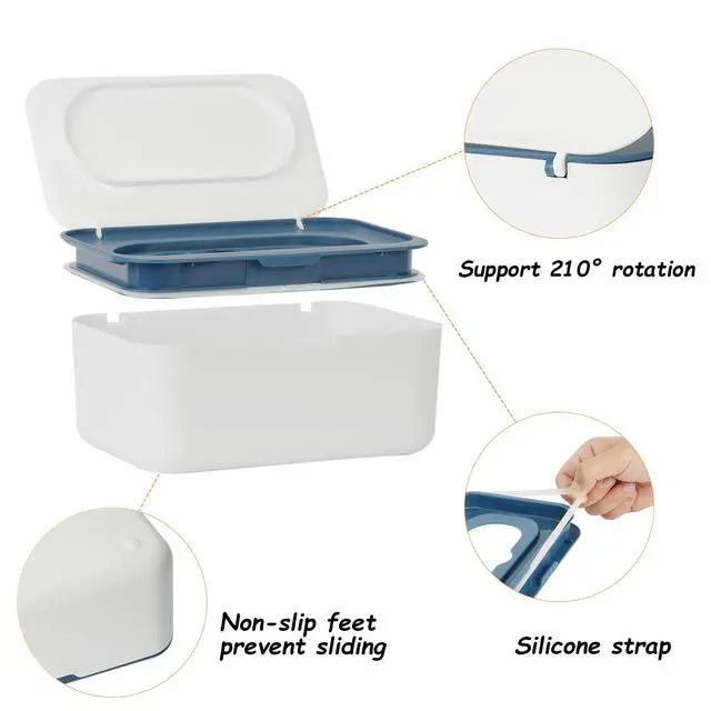 Alt view image 3 of 6 - Wipes Dispenser, Wipe Holder for Baby & Adult, Refillable Wipe Container, Keeps Wipes Fresh, One-Handed Operation. Non-Slip, Easy Open/Close Wipes Pouch Case, Blue