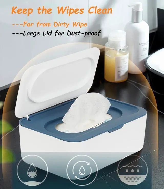 Alt view image 2 of 6 - Wipes Dispenser, Wipe Holder for Baby & Adult, Refillable Wipe Container, Keeps Wipes Fresh, One-Handed Operation. Non-Slip, Easy Open/Close Wipes Pouch Case, Blue