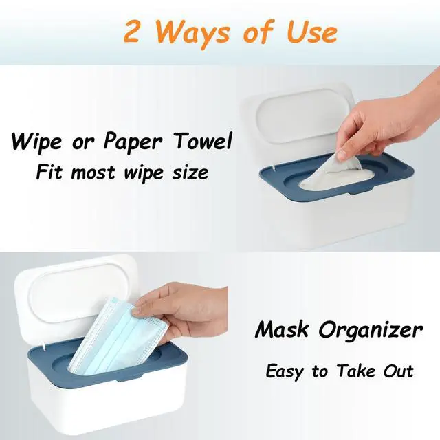 Alt view image 5 of 6 - Wipes Dispenser, Wipe Holder for Baby & Adult, Refillable Wipe Container, Keeps Wipes Fresh, One-Handed Operation. Non-Slip, Easy Open/Close Wipes Pouch Case, Blue