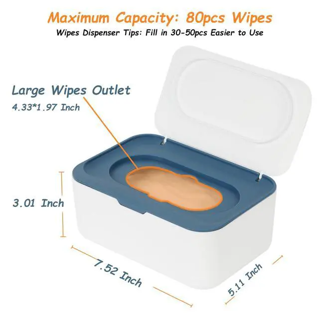 Alt view image 6 of 6 - Wipes Dispenser, Wipe Holder for Baby & Adult, Refillable Wipe Container, Keeps Wipes Fresh, One-Handed Operation. Non-Slip, Easy Open/Close Wipes Pouch Case, Blue