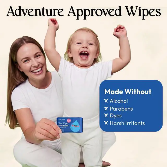 Alt view image 6 of 6 - Mini Water Wipes - Fragrance Free - 72 Count Travel Size Pack | 99.5% Purified Water Wet Wipes for Adults & Kids - Plant-Based & Biodegradable - Small Packs for Bags, Purses and Pockets