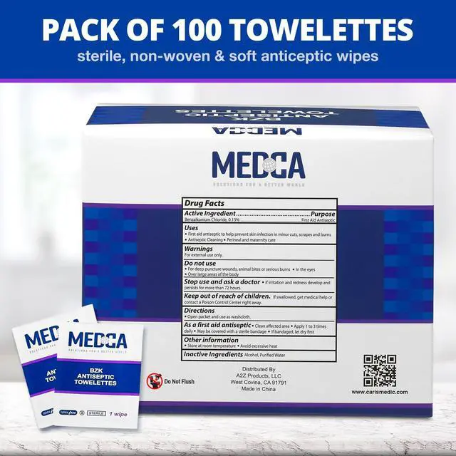 Alt view image 7 of 7 - Hand Wipes (Pack of 100) Benzalkonium Chloride Swabs Individual BZK Single-Use Packets by