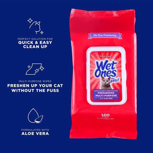 Alt view image 2 of 7 - for Pets Freshening Multipurpose Cat Wipes, Fresh Scent, 100 Count | Aloe vera formula, moisture-lock seal keeps cloths clean, suitable for daily grooming between baths