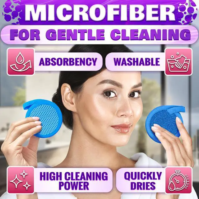 Alt view image 3 of 7 - 2 in 1 Face Scrub Pads, 3 Pcs Reusable Microfiber Facial Scrubber | Removes Makeup from Eyes, Lips, and Neck - an Exfoliating Texture Gives a Deeper Cleanse - Washable Soft Microfiber Cloths