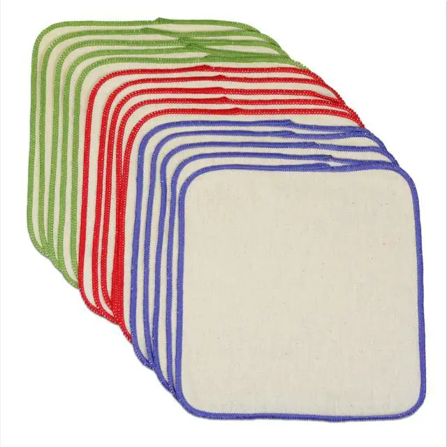 Alt view image 2 of 7 - Cloth Baby Wipes - Reusable and Washable Saves Money - 15 Pack Unbleached/Natural 100% Cotton - Soft and Durable - Colorful Outer Stitching - 8 x 8 inches each.