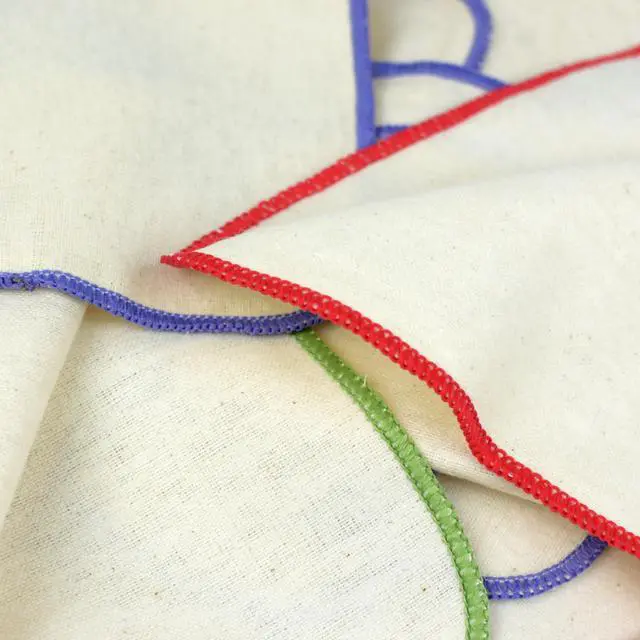 Alt view image 5 of 7 - Cloth Baby Wipes - Reusable and Washable Saves Money - 15 Pack Unbleached/Natural 100% Cotton - Soft and Durable - Colorful Outer Stitching - 8 x 8 inches each.