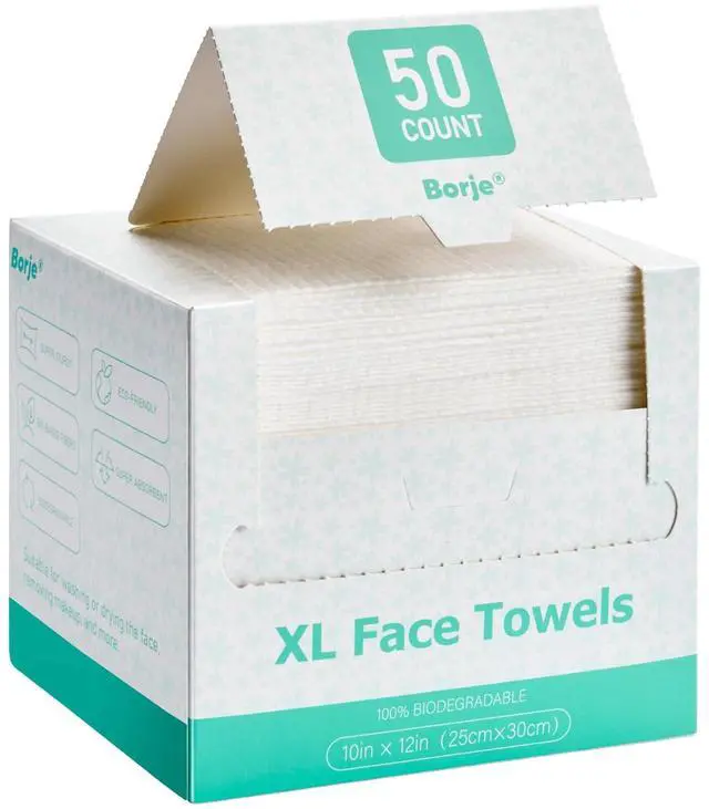 Main image of Face Towels XXL, Disposable Face Towel 10" x 12", 50 Count, 100% USDA Biobased Facial Towelettes, Ultra Soft & Clean Makeup Remover Dry Wipes for Women Cleansing