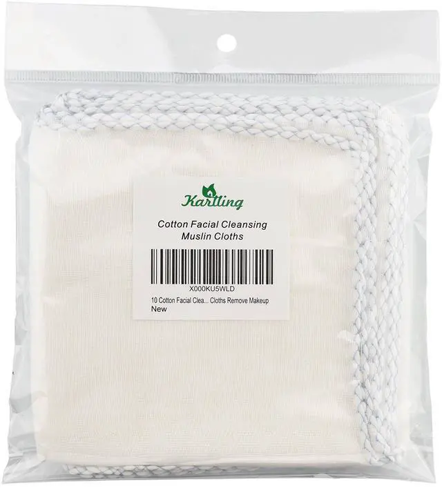 Main image of Muslin Face Cloths, 10 Pack 100% Cotton Reusable Facial Cleansing Cloths, Gentle Exfoliating Makeup Remover Wipes for All Skin Types, Soft & Washable, 11.8 Inch