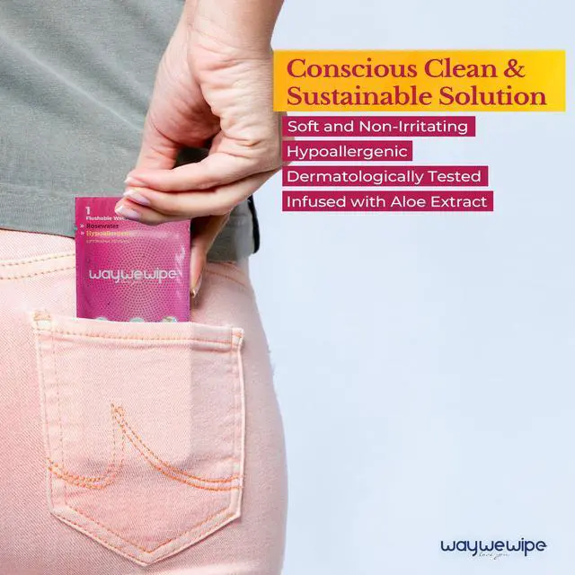 Alt view image 5 of 7 - On-The-Go Flushable Feminine Wet Wipes, 32 Count XL Individually Wrapped Female Wipes, Hypoallergenic 100% Plant Based Septic Safe, Travel Size Adult Cleansing Cloth for Women, Rosewater