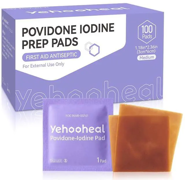 Main image of Povidone Iodine Prep Pads 10%(100 Pads) | Individually Wrapped Sterile Antiseptic Wipes Alcohol-Free for Wound Cleaning, First Aid