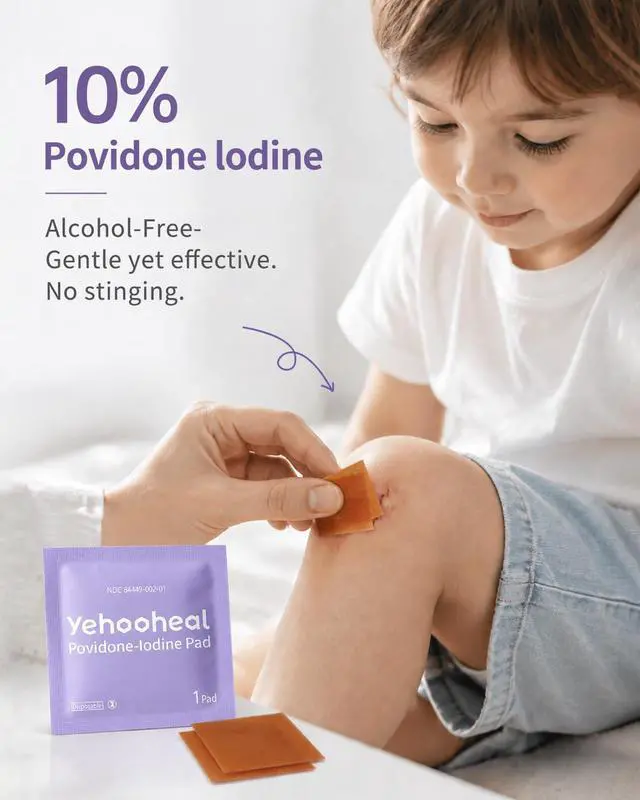 Alt view image 3 of 7 - Povidone Iodine Prep Pads 10%(100 Pads) | Individually Wrapped Sterile Antiseptic Wipes Alcohol-Free for Wound Cleaning, First Aid