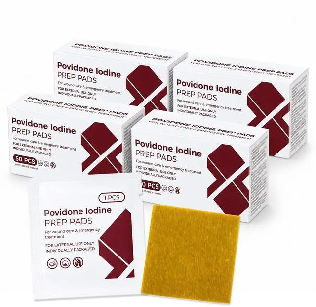 Main image of Disposable Iodine Wipes, Individually Wrapped Iodophor Pads (200 Count) | Bulk Povidone Skin Prep Wipes First Aid Kits Alcohol-Free Iodine Pad for Wound Bruise Care Supplies, Travel, Outdoor