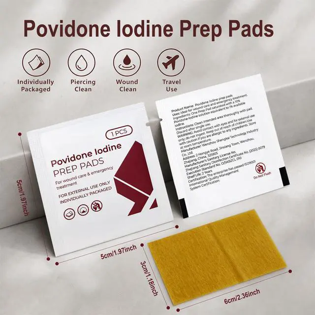 Alt view image 2 of 7 - Disposable Iodine Wipes, Individually Wrapped Iodophor Pads (200 Count) | Bulk Povidone Skin Prep Wipes First Aid Kits Alcohol-Free Iodine Pad for Wound Bruise Care Supplies, Travel, Outdoor