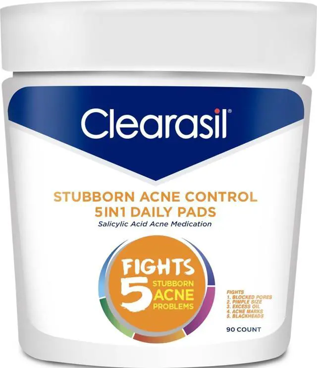 Main image of Stubborn Acne Control 5in1 Daily Facial Cleansing Pads, with Salicylic Acid Acne Treatment Medicine, 90 Count