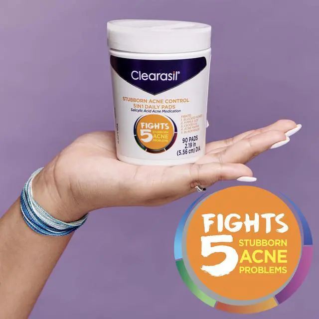 Alt view image 7 of 7 - Stubborn Acne Control 5in1 Daily Facial Cleansing Pads, with Salicylic Acid Acne Treatment Medicine, 90 Count