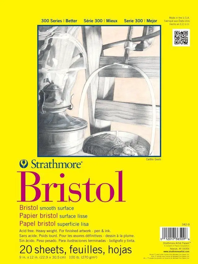 Main image of 300 Series Bristol Paper Pad, Smooth, Tape Bound, 11x14 inches, 20 Sheets (100lb/270g) - Artist Paper for Adults and Students - Markers, Pen and Ink