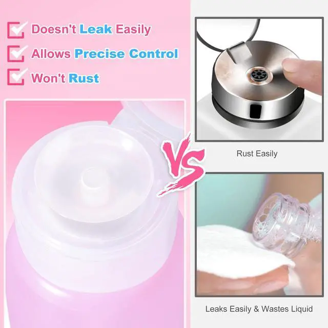 Alt view image 2 of 7 - Acetone Push Down Pump Dispenser, 200ml 2-Pack Nail Polish Remover | Acetone Safe,Lockable Pump Bottle, Leak Proof, One-Touch Pump , BPA-Free, for Alcohol, Toner, Makeup Remover,Anti-Deformation