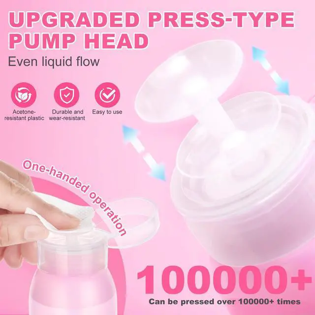 Alt view image 3 of 7 - Acetone Push Down Pump Dispenser, 200ml 2-Pack Nail Polish Remover | Acetone Safe,Lockable Pump Bottle, Leak Proof, One-Touch Pump , BPA-Free, for Alcohol, Toner, Makeup Remover,Anti-Deformation