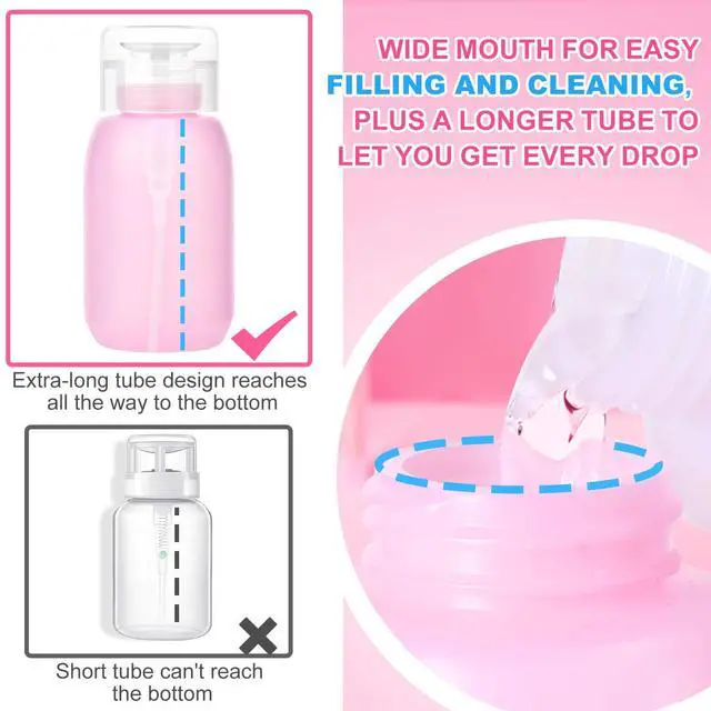 Alt view image 4 of 7 - Acetone Push Down Pump Dispenser, 200ml 2-Pack Nail Polish Remover | Acetone Safe,Lockable Pump Bottle, Leak Proof, One-Touch Pump , BPA-Free, for Alcohol, Toner, Makeup Remover,Anti-Deformation
