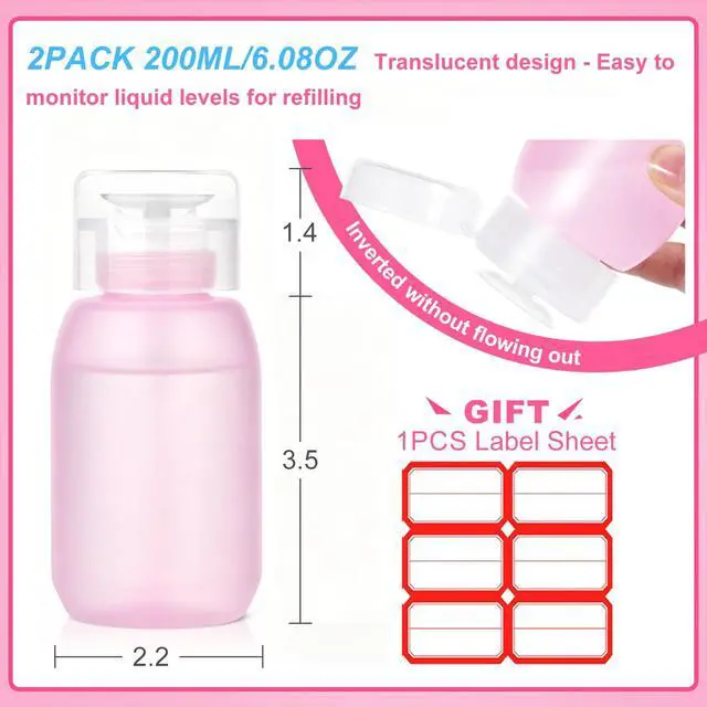 Alt view image 7 of 7 - Acetone Push Down Pump Dispenser, 200ml 2-Pack Nail Polish Remover | Acetone Safe,Lockable Pump Bottle, Leak Proof, One-Touch Pump , BPA-Free, for Alcohol, Toner, Makeup Remover,Anti-Deformation