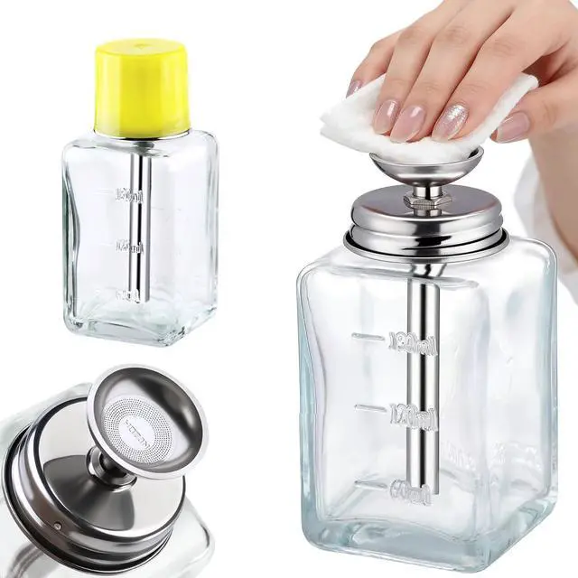 Main image of 6 Oz/ 180ml Glass Push Down Pump Dispenser Bottle With Cap Push Down Glass Empty Pump Dispenser for Alcohol Makeup Clear Refillable Bottle Hand Pumping Press Container (1pcs - Square Shaped)