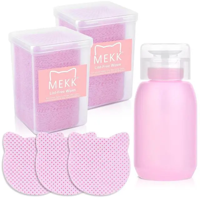 Main image of Lint Free Nail Wipes 400PCS with 200ml Acetone Pump Dispenser Set | Cat-shaped no lint nail wipes, No Rust Push Down pump dispenser for acetone, alcohol, nail polish remover