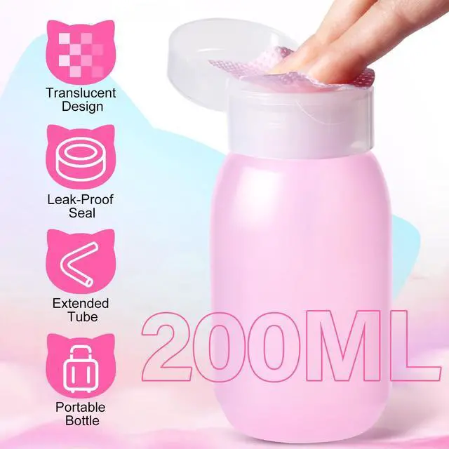 Alt view image 2 of 7 - Lint Free Nail Wipes 400PCS with 200ml Acetone Pump Dispenser Set | Cat-shaped no lint nail wipes, No Rust Push Down pump dispenser for acetone, alcohol, nail polish remover