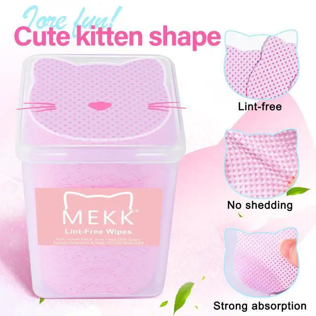 Alt view image 3 of 7 - Lint Free Nail Wipes 400PCS with 200ml Acetone Pump Dispenser Set | Cat-shaped no lint nail wipes, No Rust Push Down pump dispenser for acetone, alcohol, nail polish remover