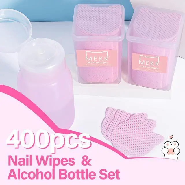 Alt view image 5 of 7 - Lint Free Nail Wipes 400PCS with 200ml Acetone Pump Dispenser Set | Cat-shaped no lint nail wipes, No Rust Push Down pump dispenser for acetone, alcohol, nail polish remover