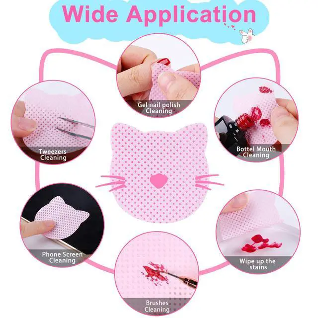 Alt view image 7 of 7 - Lint Free Nail Wipes 400PCS with 200ml Acetone Pump Dispenser Set | Cat-shaped no lint nail wipes, No Rust Push Down pump dispenser for acetone, alcohol, nail polish remover