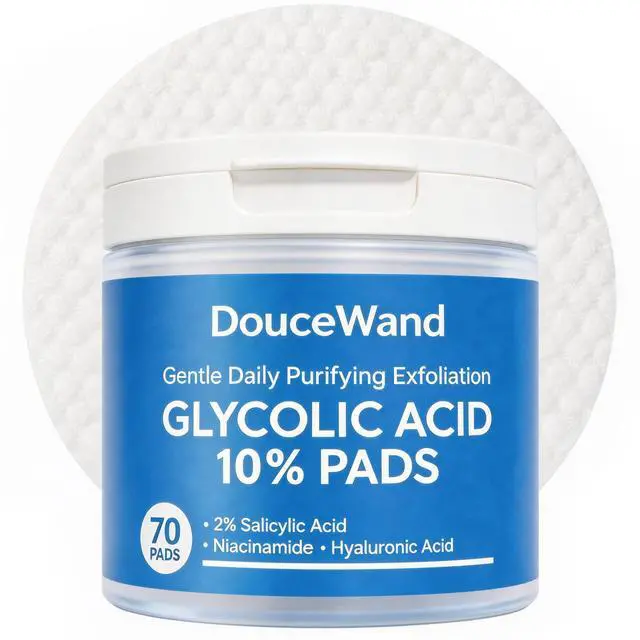 Main image of Glycolic Acid 10% Resurfacing Pads (70 Count), 10% Ultra Pure Glycolic Acid + 2% Salicylic Acid - Exfoliating Peel for Face & Body with Niacinamide & Tweezers